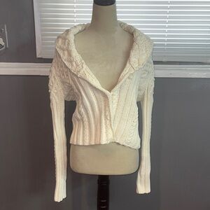 City Unltd Cream Cable Knit Hooded Sweater XL Chunky Fisherman Cozy Winter